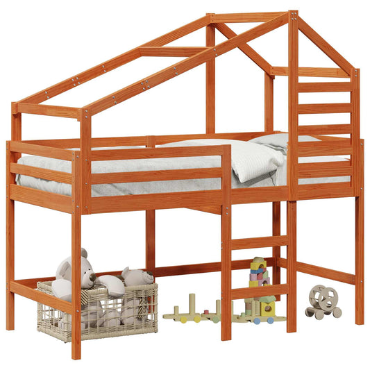 vidaXL Loft Bed Frame Wax Brown 90 x 190 cm Solid Pine Wood