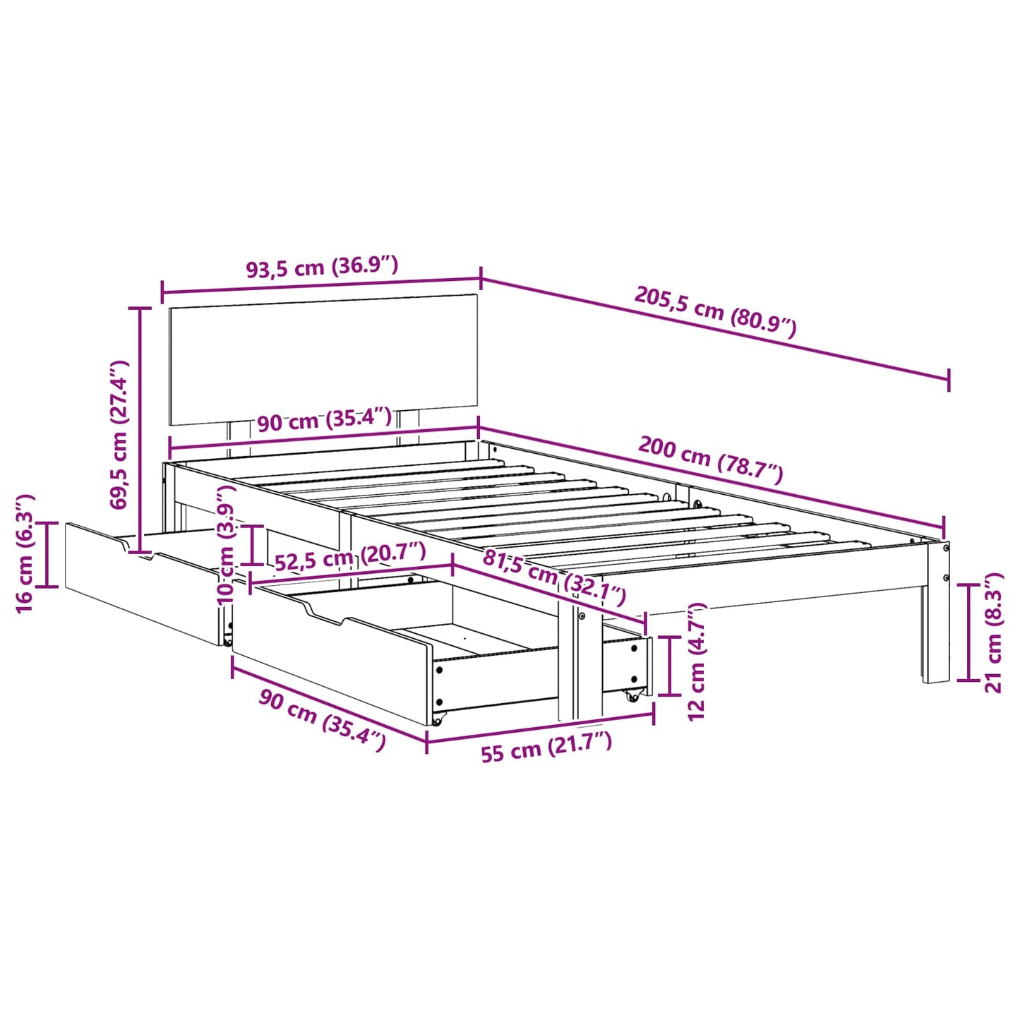 vidaXL Bed Frame with Headboard 3 pcs Wax Brown Solid Pine Wood
