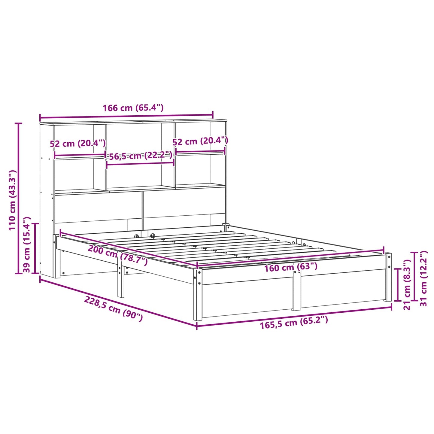 vidaXL Bed Frame with Storage Headboard Wax Brown 160 x 200 cm