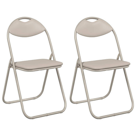 vidaXL Folding Chair 2 pcs Faux Leather Sand 48 x 43.5 x 81 cm