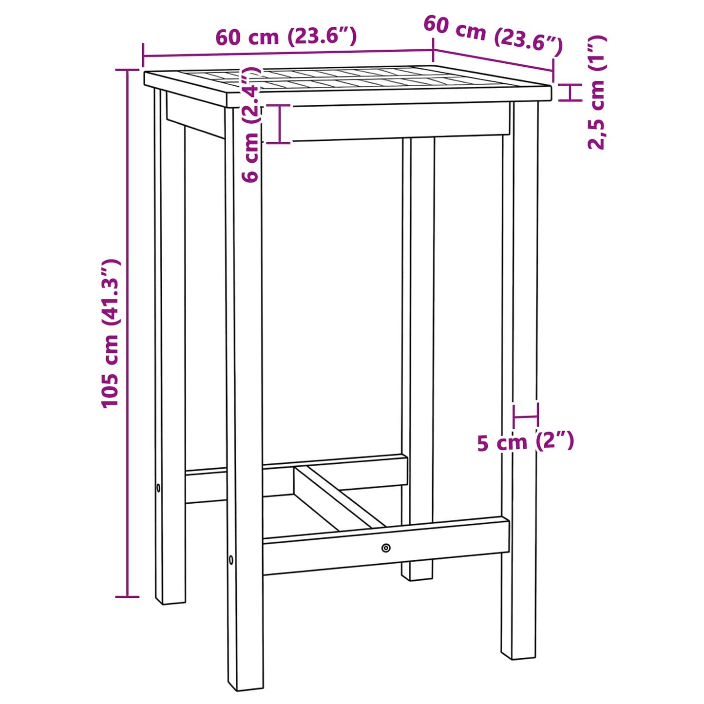 vidaXL Bar Table Natural 60 x 60 x 105 cm Solid-Teak