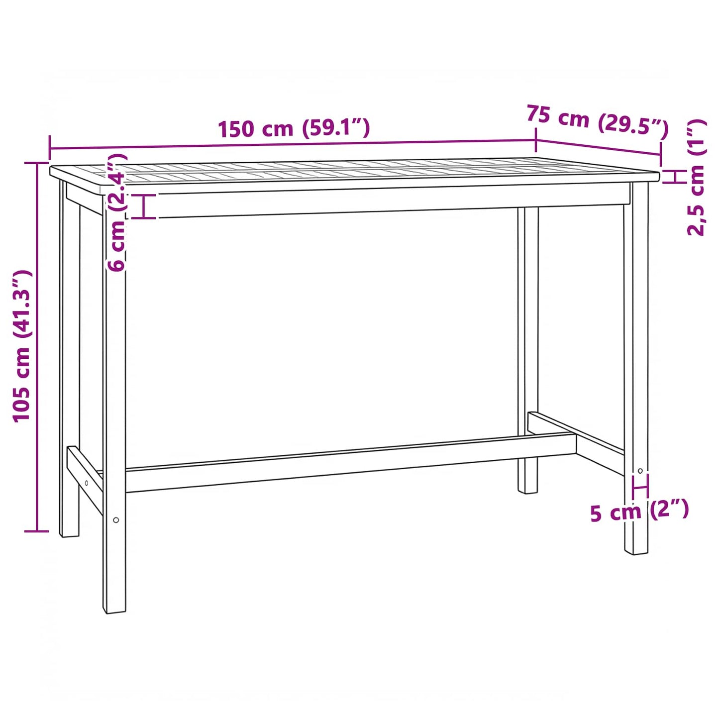 vidaXL Bar Table Natural 150 x 75 x 105 cm Solid Teak Wood