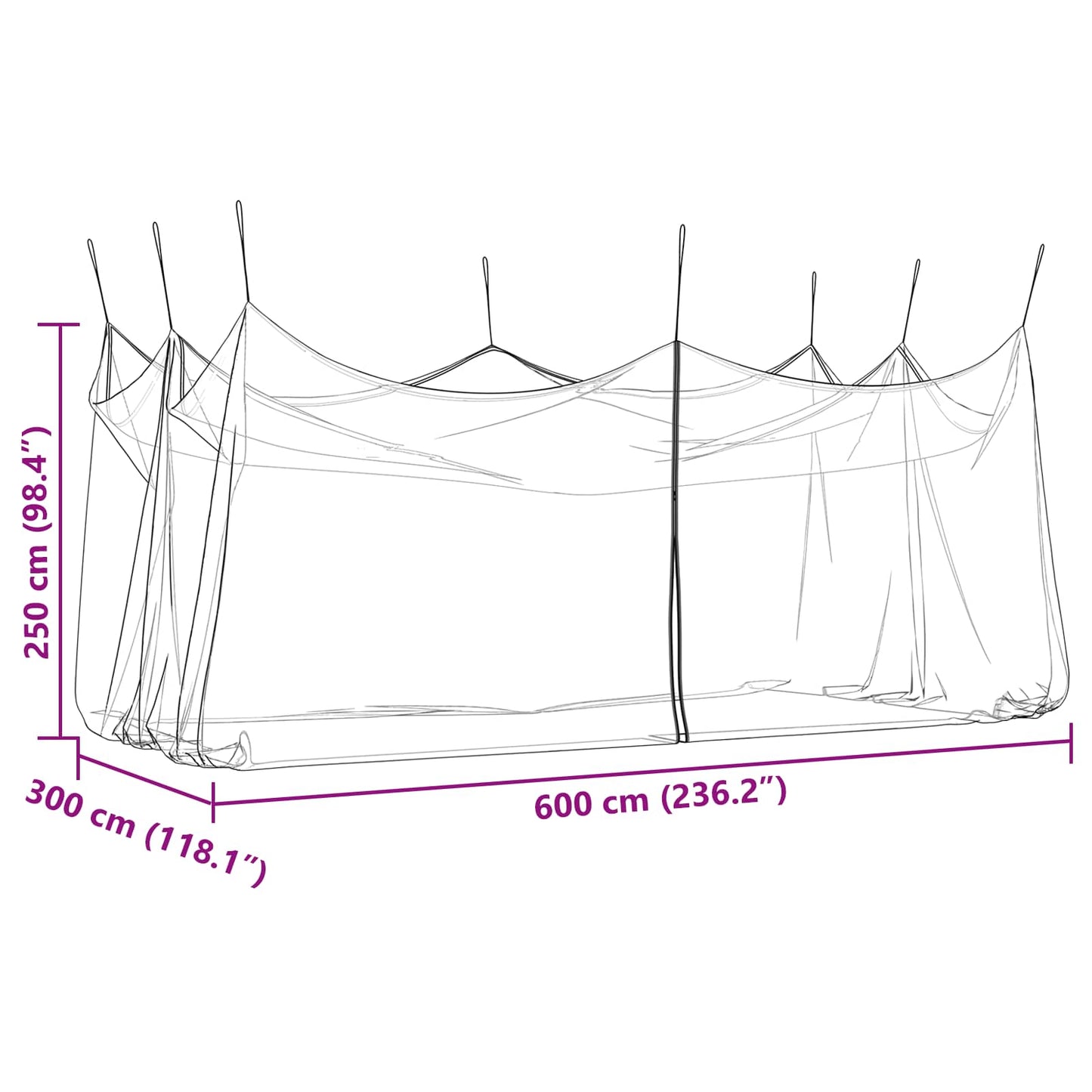 vidaXL Garden Mosquito Net 156 Mesh Black 3 x 6 x 2.5 m Polyester