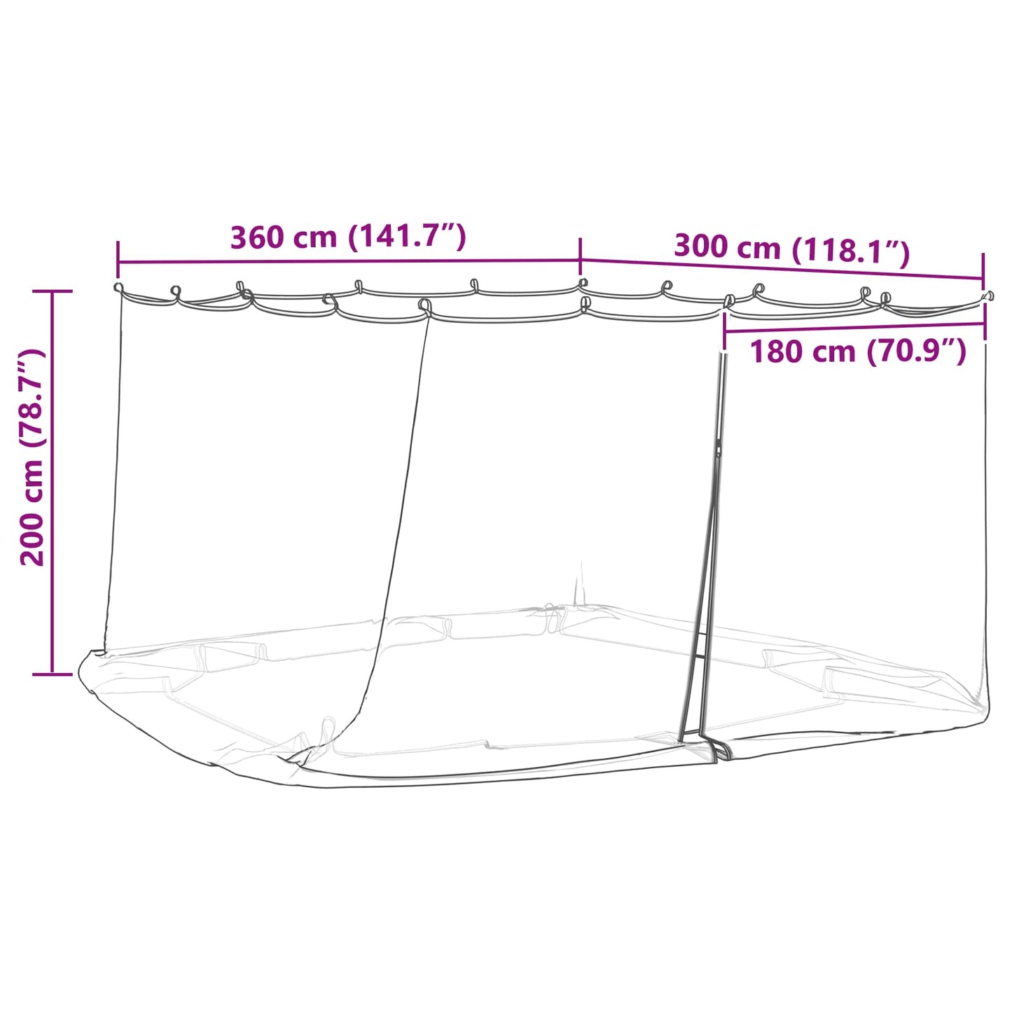 vidaXL Mosquito Net for Gazebo 220 mesh Black 3.6 x 3 x 2 m Polyester