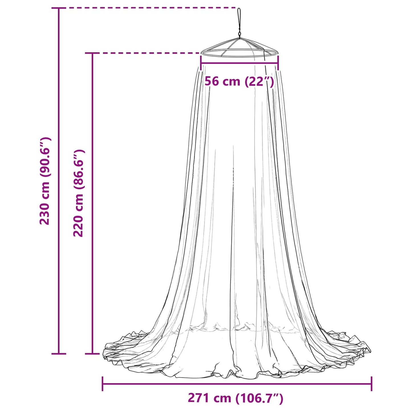 vidaXL Mosquito Net for Bed 3 pcs 156 mesh Black Ø 56 x 220 cm