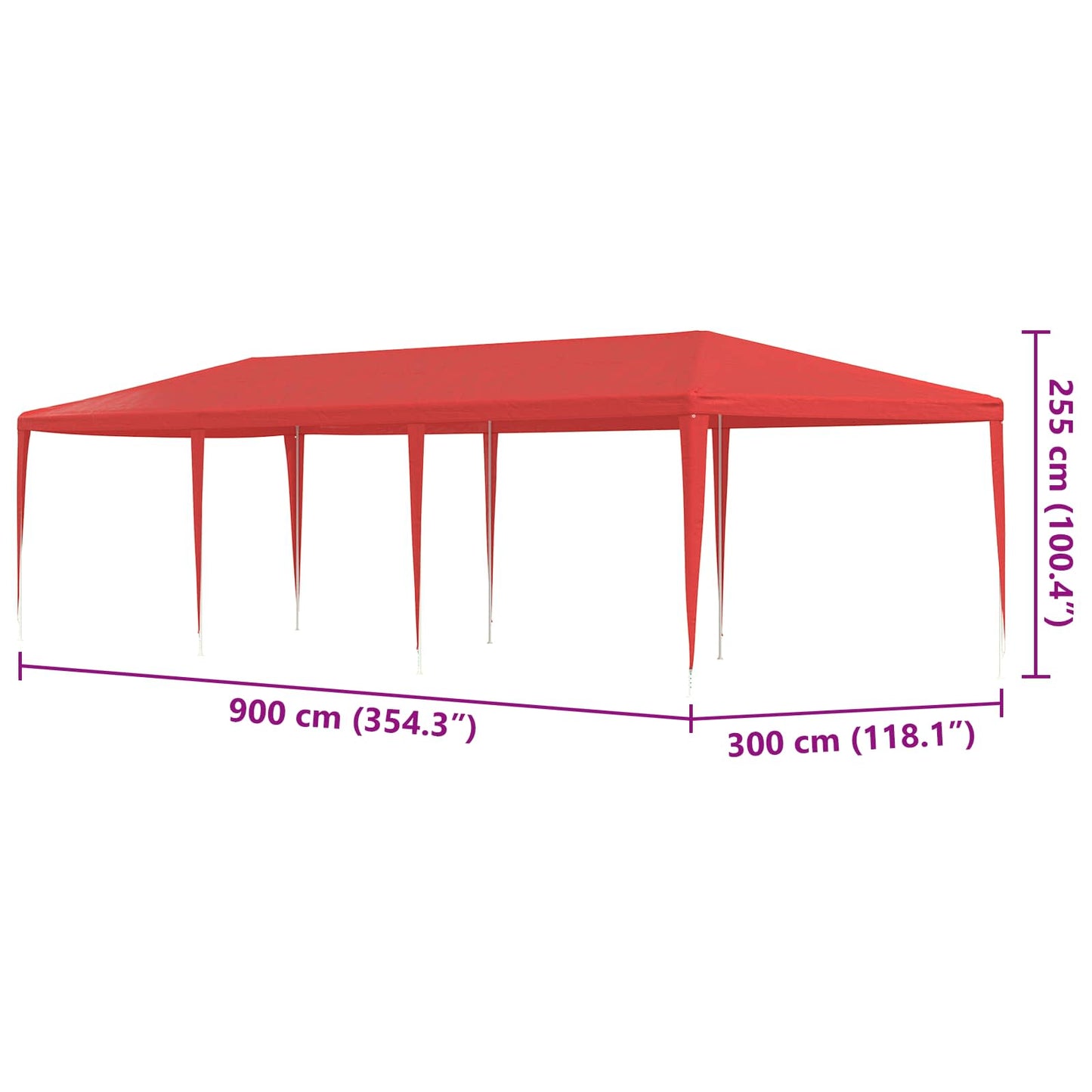 vidaXL Party Tent Red 900 x 300 x 255 cm PE and Steel
