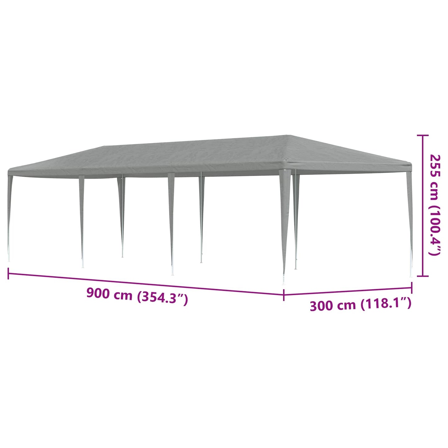 vidaXL Party Tent Light Grey 900 x 300 x 255 cm PE and Steel