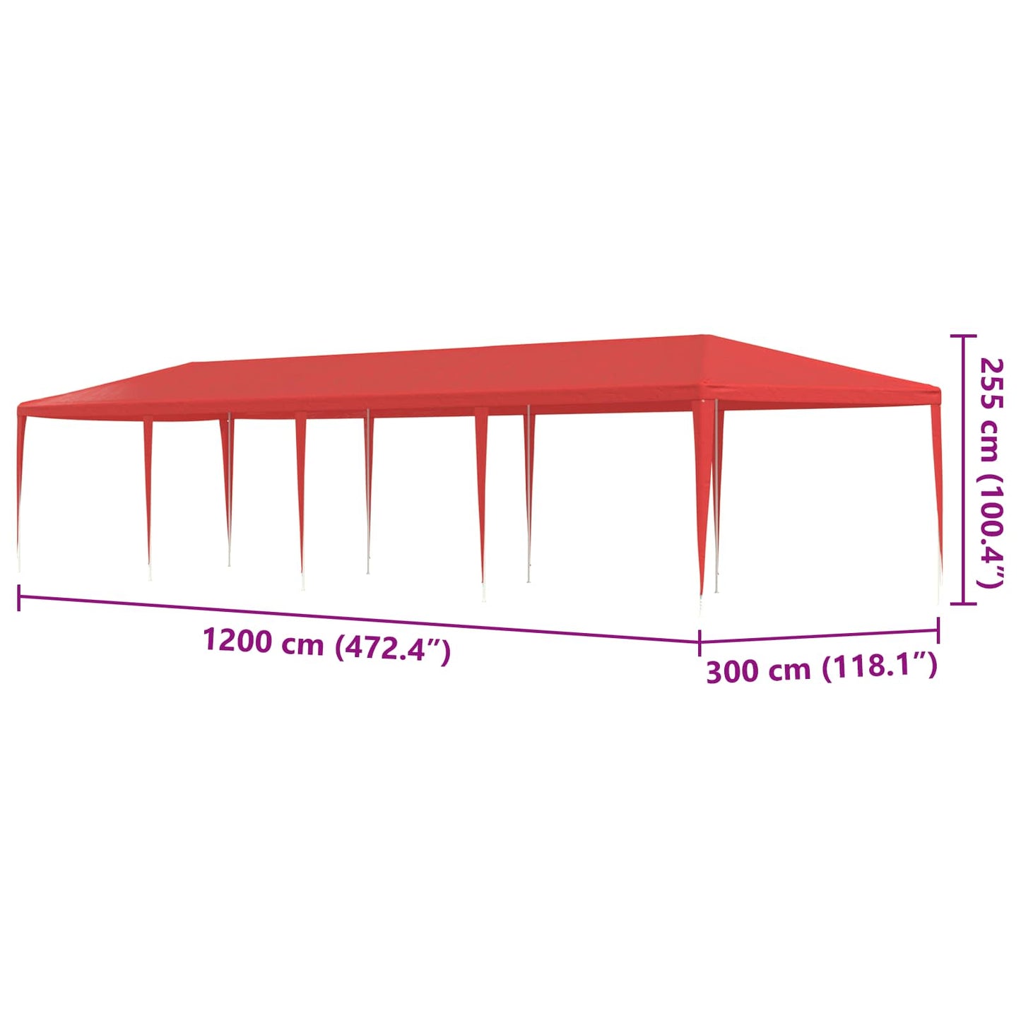 vidaXL Party Tent Red 1200 x 300 x 255 cm PE and Steel