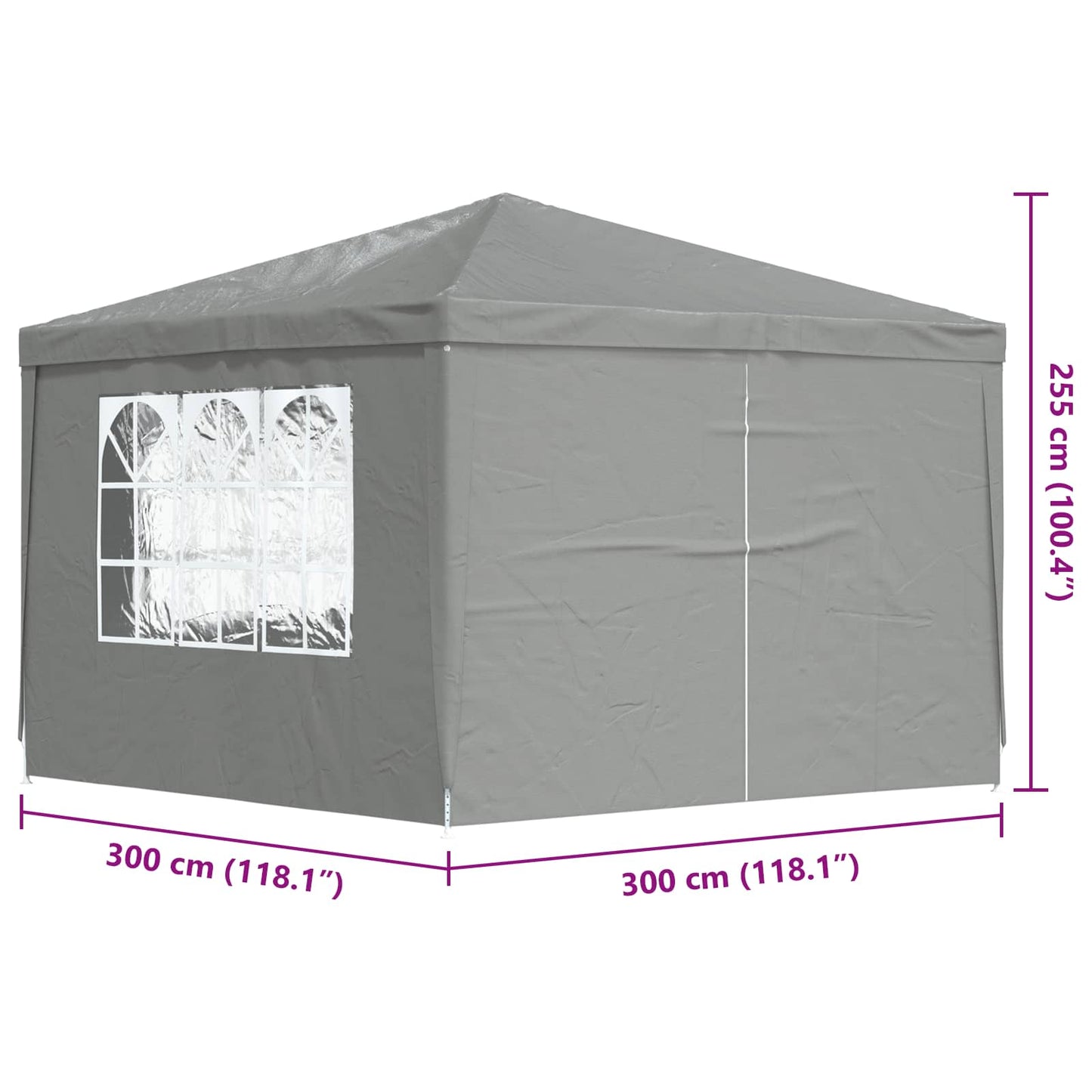 vidaXL Party Tent 300 x 300 x 255 cm Light Grey PE and Steel