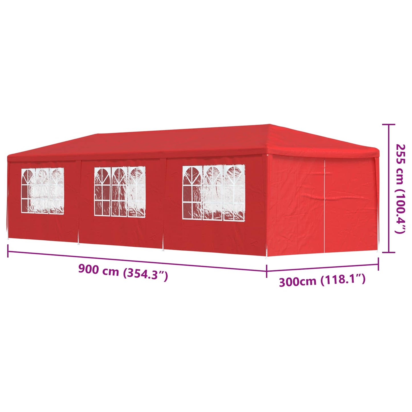 vidaXL Party Tent 900 x 300 x 255 cm Red PE and Steel