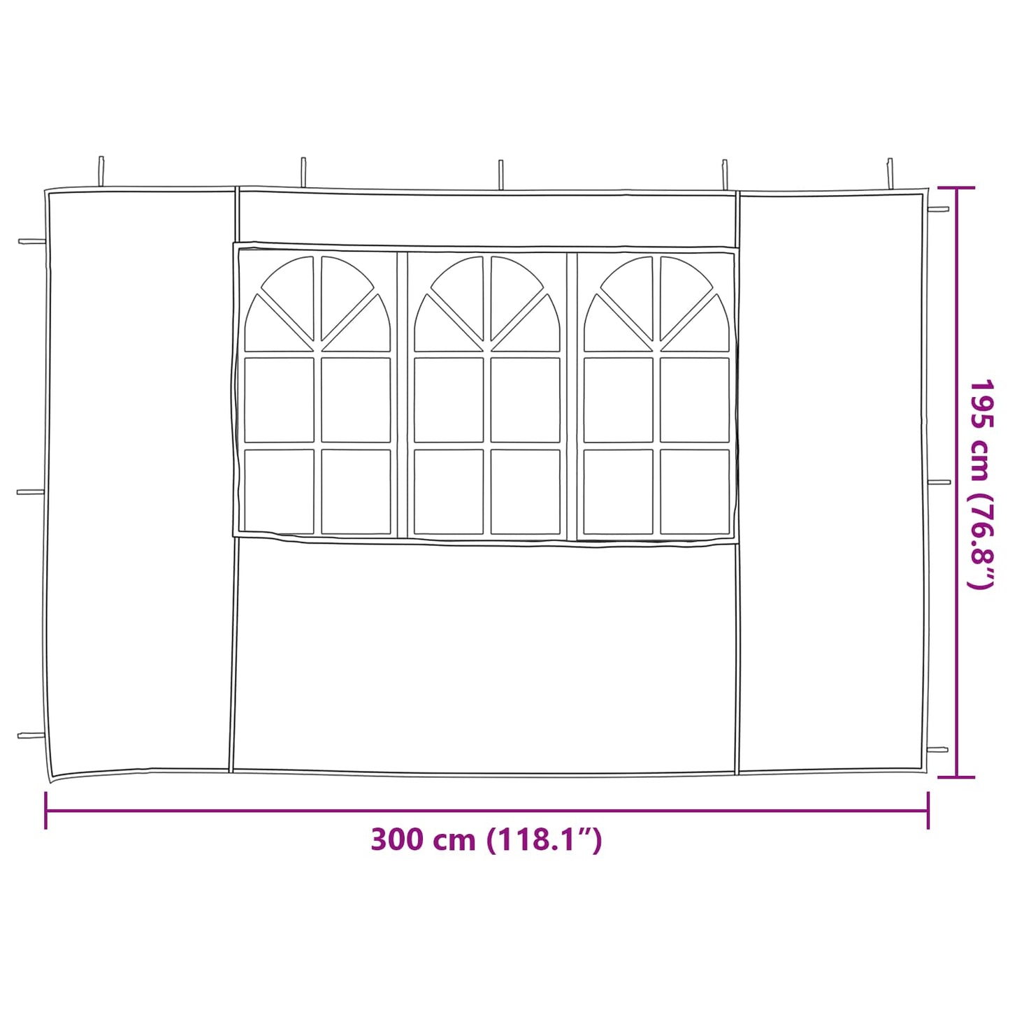 vidaXL Party Tent Sidewall 2 pcs 300 x 195 cm Light Grey PE and Steel
