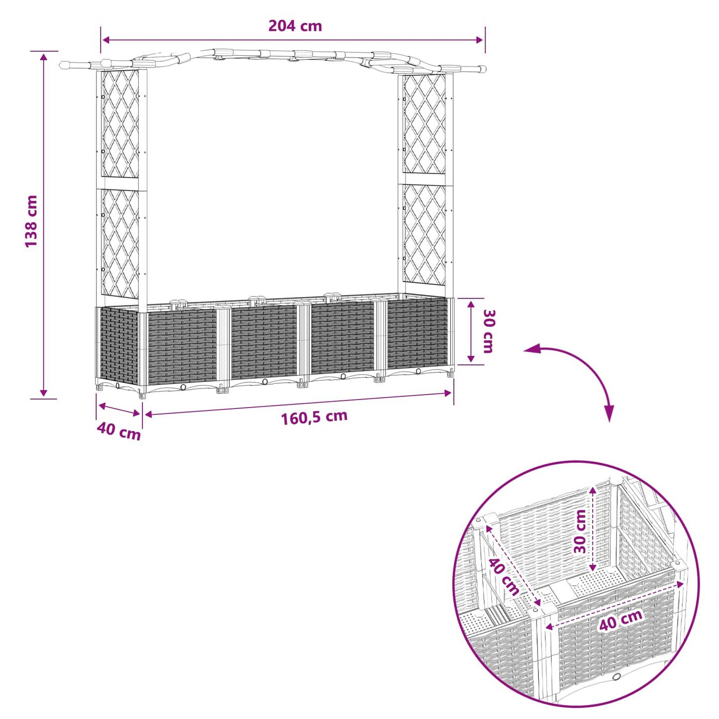 vidaXL Raised Bed with Trellis and Roof Brown 204 x 40 x 138 cm PP