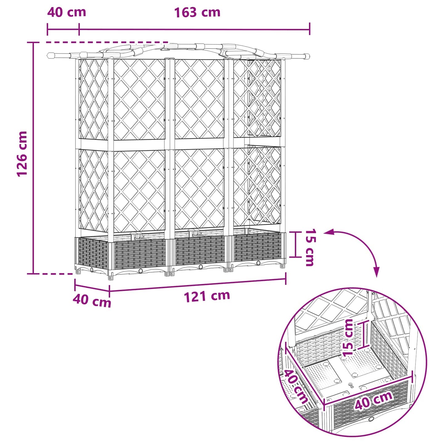 vidaXL Raised Bed with Trellis and Roof Brown 163 x 40 x 123 cm PP