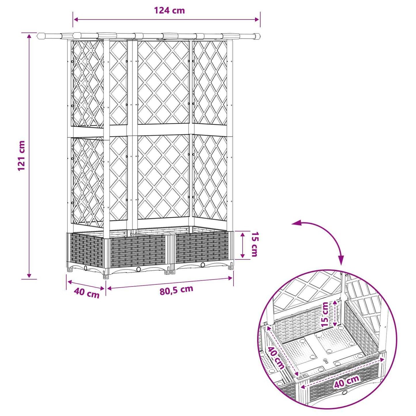 vidaXL Raised Bed with Trellis and Roof Brown 124 x 40 x 121 cm PP