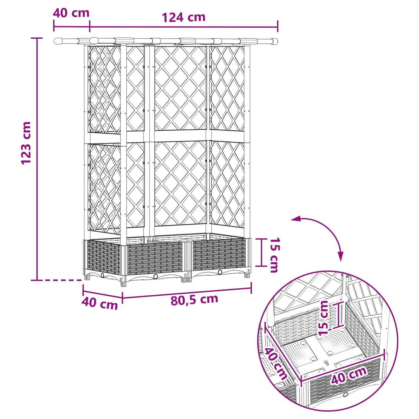 vidaXL Raised Bed with Trellis and Roof Brown 124 x 40 x 123 cm PP