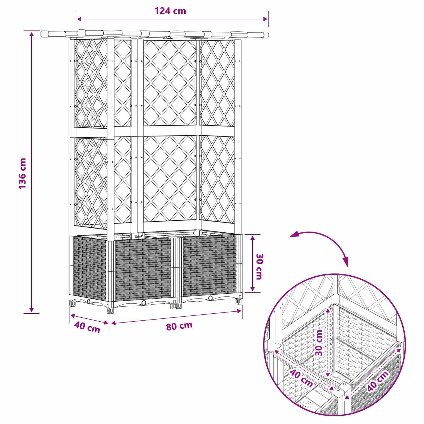 vidaXL Raised Bed with Trellis and Roof Brown 124 x 40 x 136 cm PP
