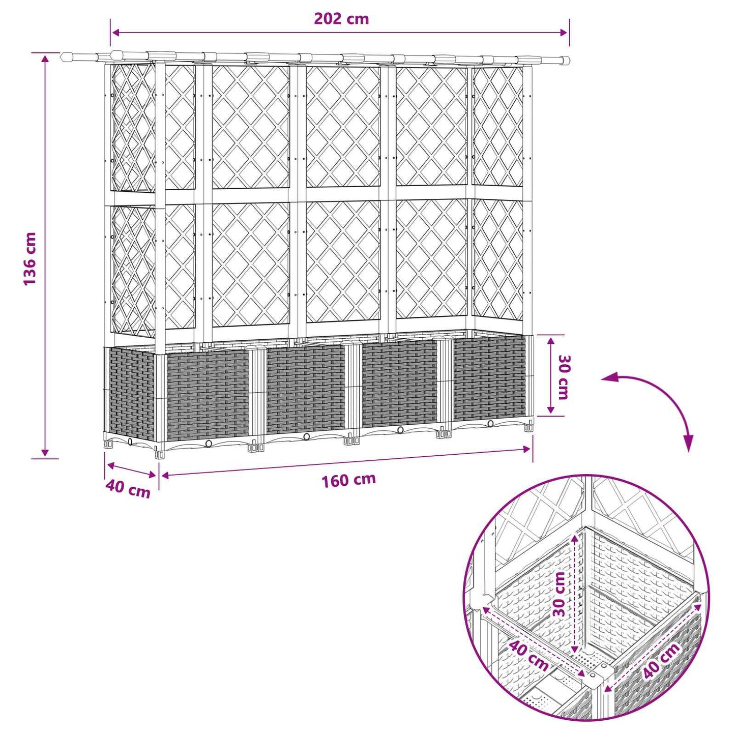 vidaXL Raised Bed with Trellis and Roof Brown 202 x 40 x 138 cm PP
