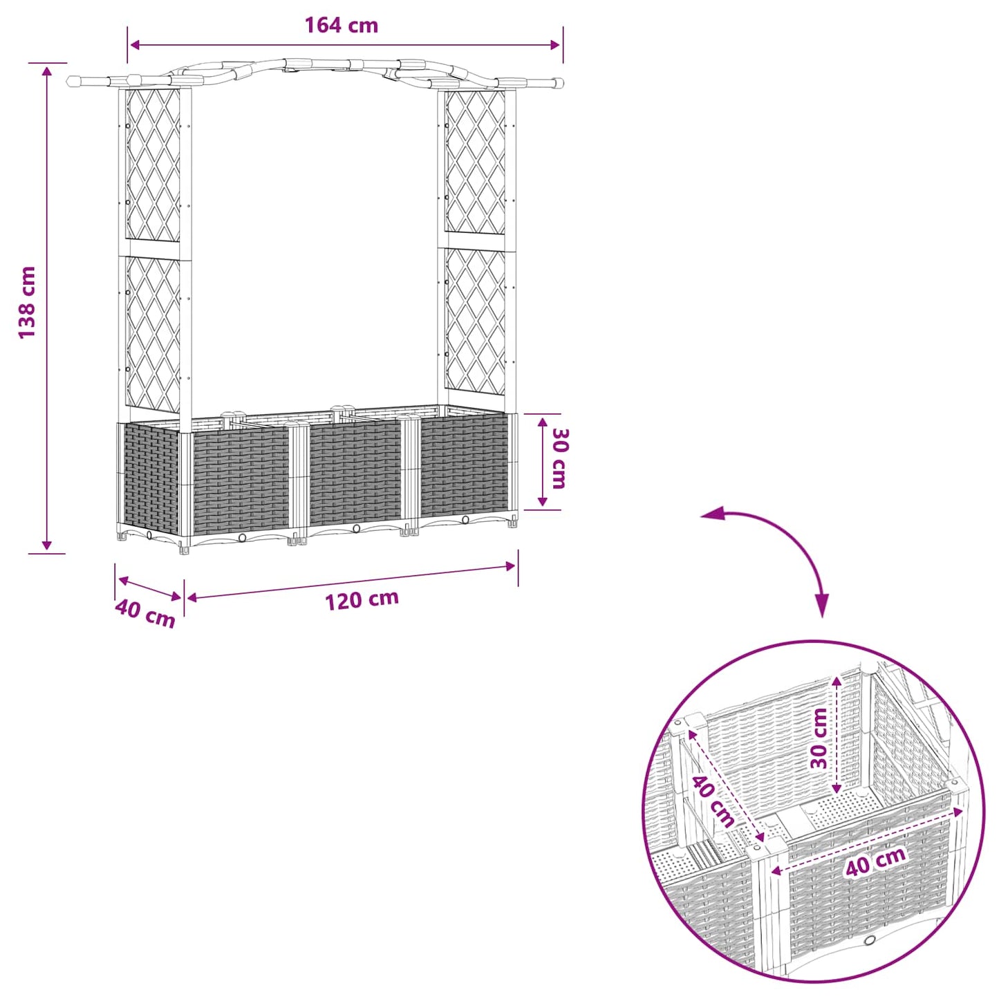 vidaXL Raised Bed with Trellis and Roof Grey 164 x 40 x 138 cm PP