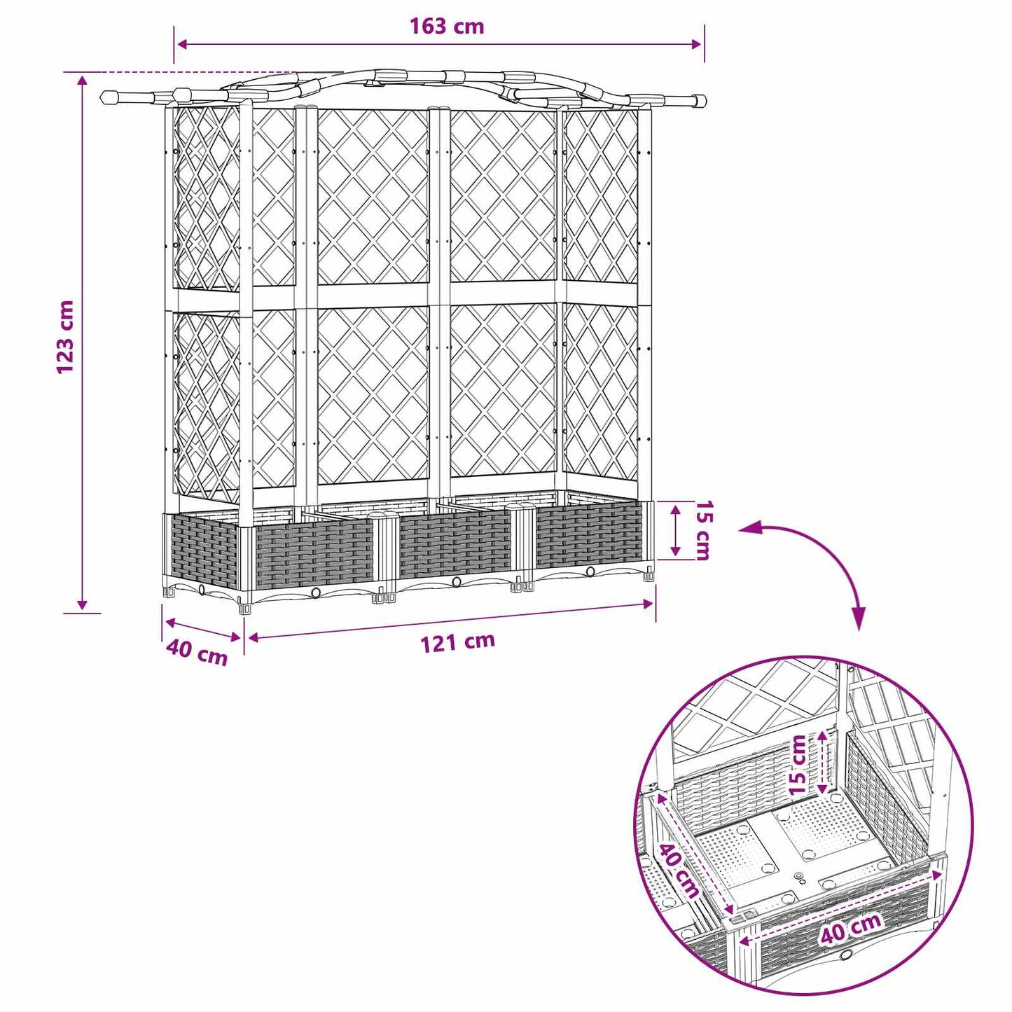 vidaXL Raised Bed with Trellis and Roof Grey 163 x 40 x 123 cm PP