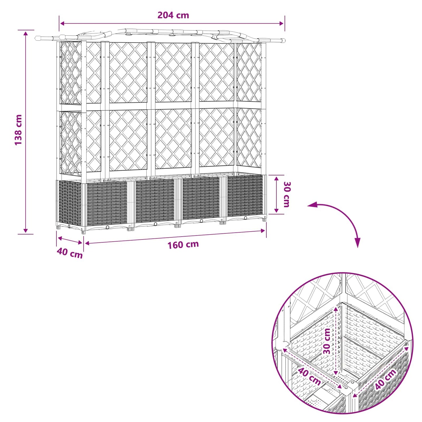 vidaXL Raised Bed with Trellis and Roof Grey 204 x 40 x 138 cm PP