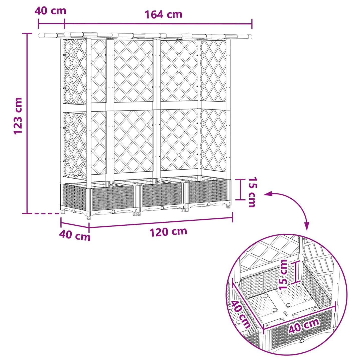 vidaXL Raised Bed with Trellis and Roof Grey 164 x 40 x 123 cm PP