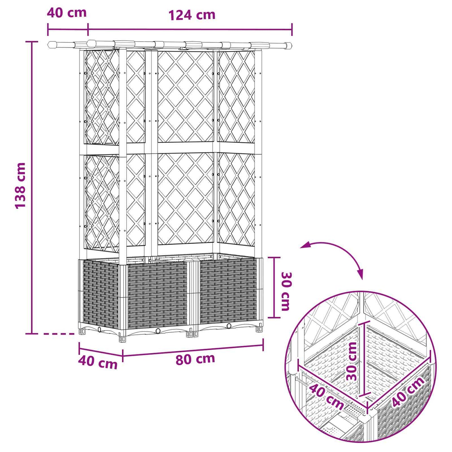 vidaXL Raised Bed with Trellis and Roof Grey 124 x 40 x 138 cm PP