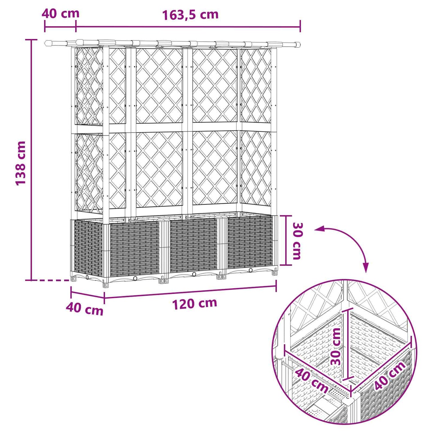 vidaXL Raised Bed with Trellis and Roof Grey 163.5 x 40 x 138 cm PP