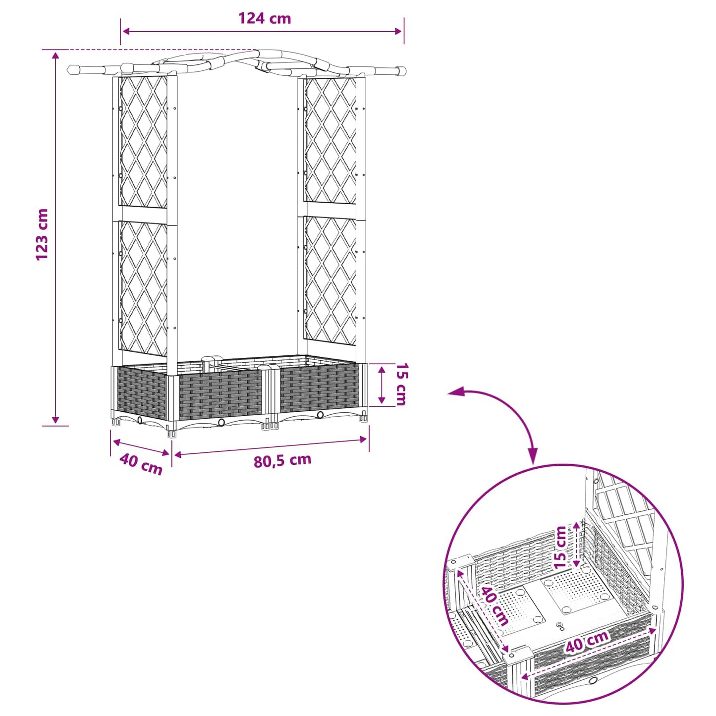 vidaXL Raised Bed with Trellis and Roof Light Grey 124 x 40 x 123 cm
