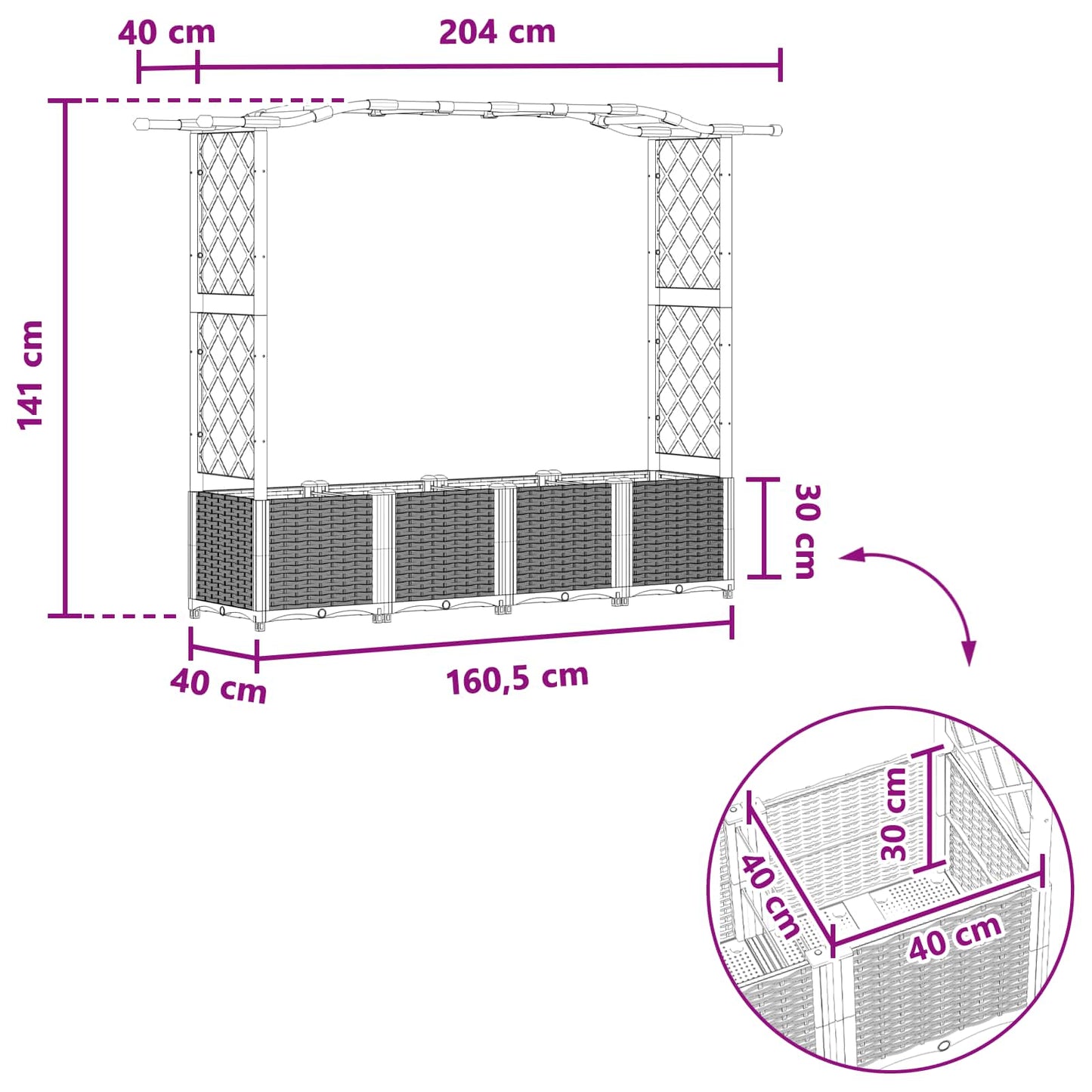 vidaXL Raised Bed with Trellis and Roof Light Grey 204 x 40 x 141 cm