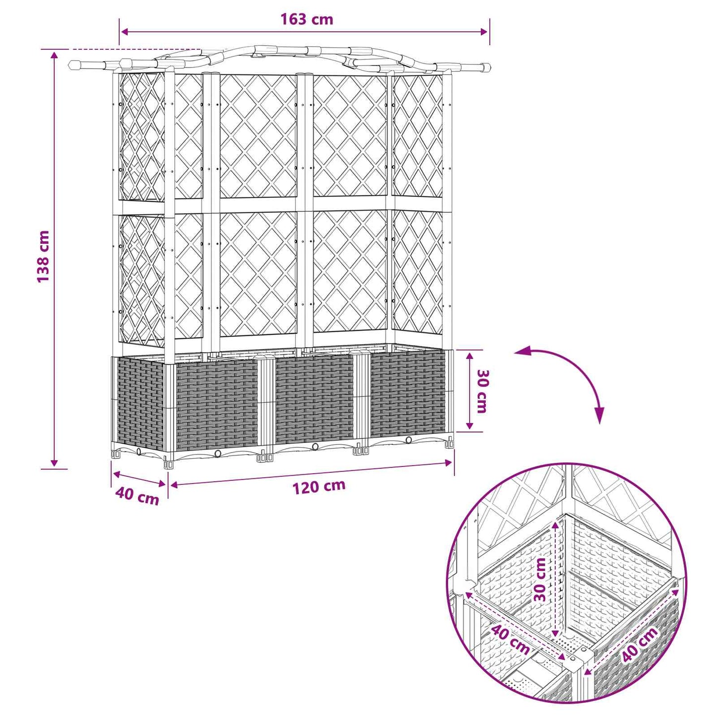 vidaXL Raised Bed with Trellis and Roof Light Grey 163 x 40 x 138 cm