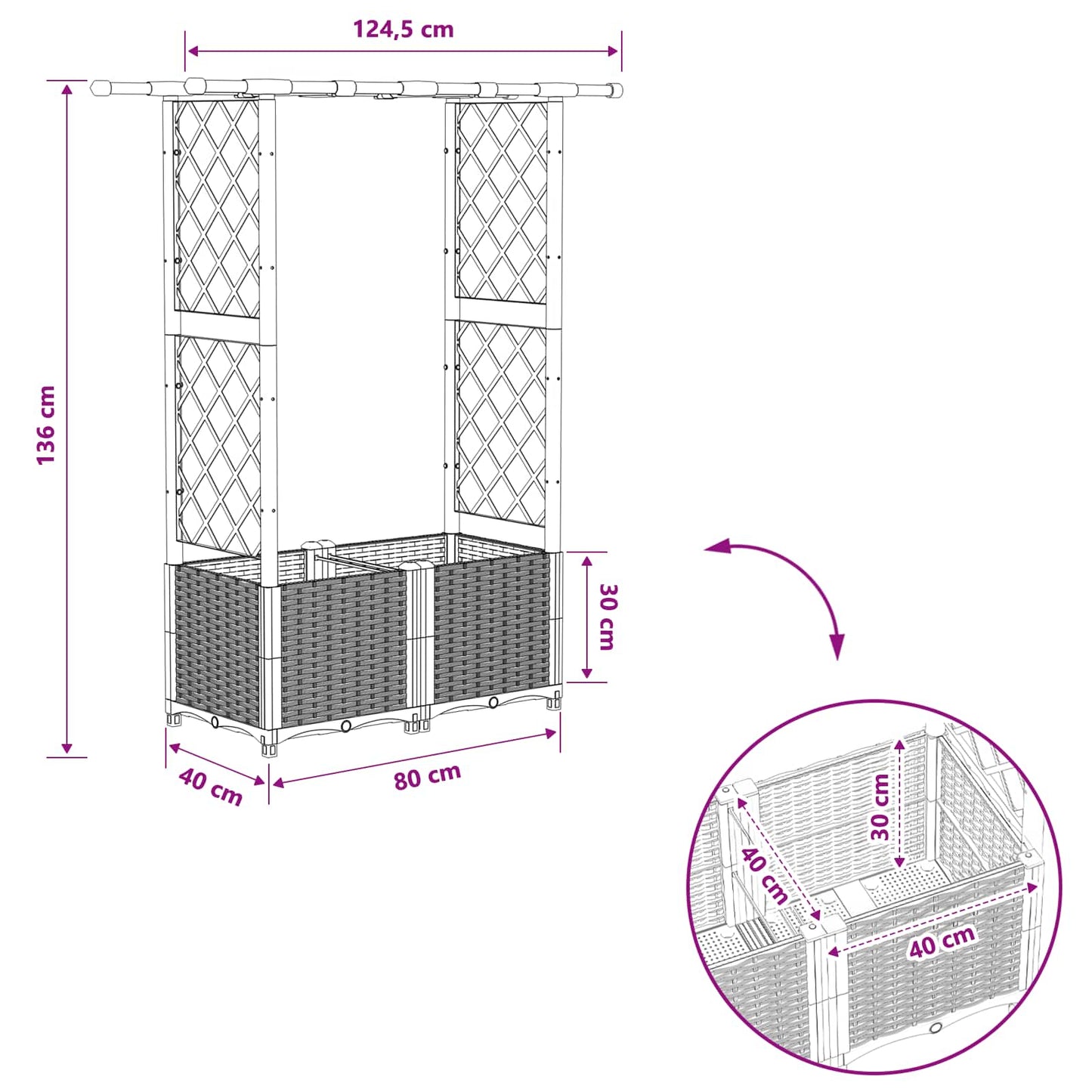 vidaXL Raised Bed with Trellis and Roof Light Grey 124.5 x 40 x 138 cm