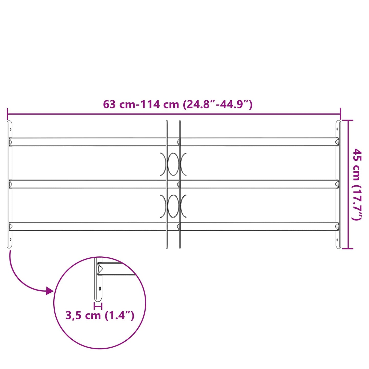 vidaXL Security Grille for Windows with 3 Crossbars 3 pcs 93-174 cm