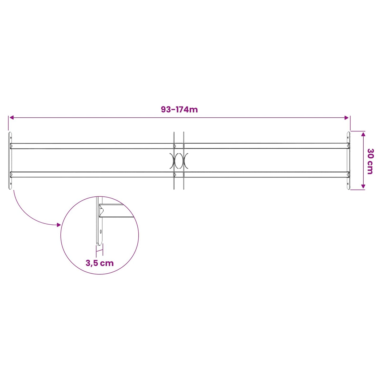 vidaXL Security Grille for Windows with 2 Crossbars 93-174 cm
