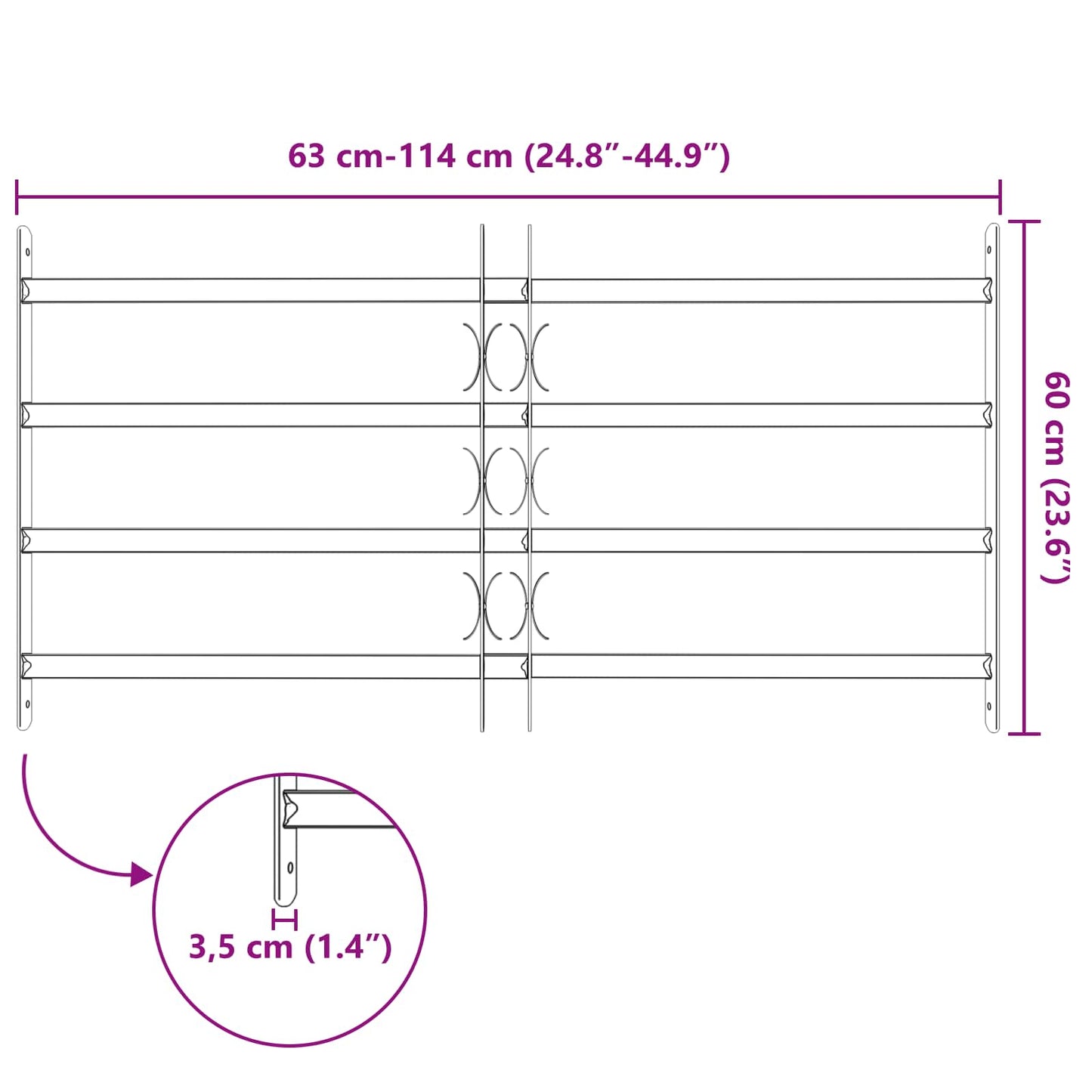 vidaXL Security Grille for Windows with 4 Crossbars 63-114 cm