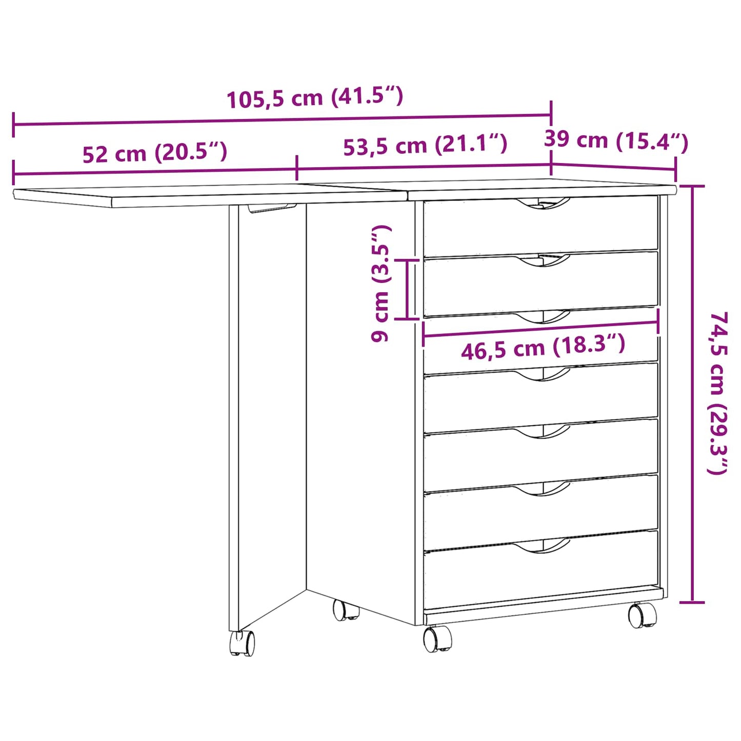 vidaXL Rolling Cabinet with Desk MOSS Clear Varnish Solid Pine wood