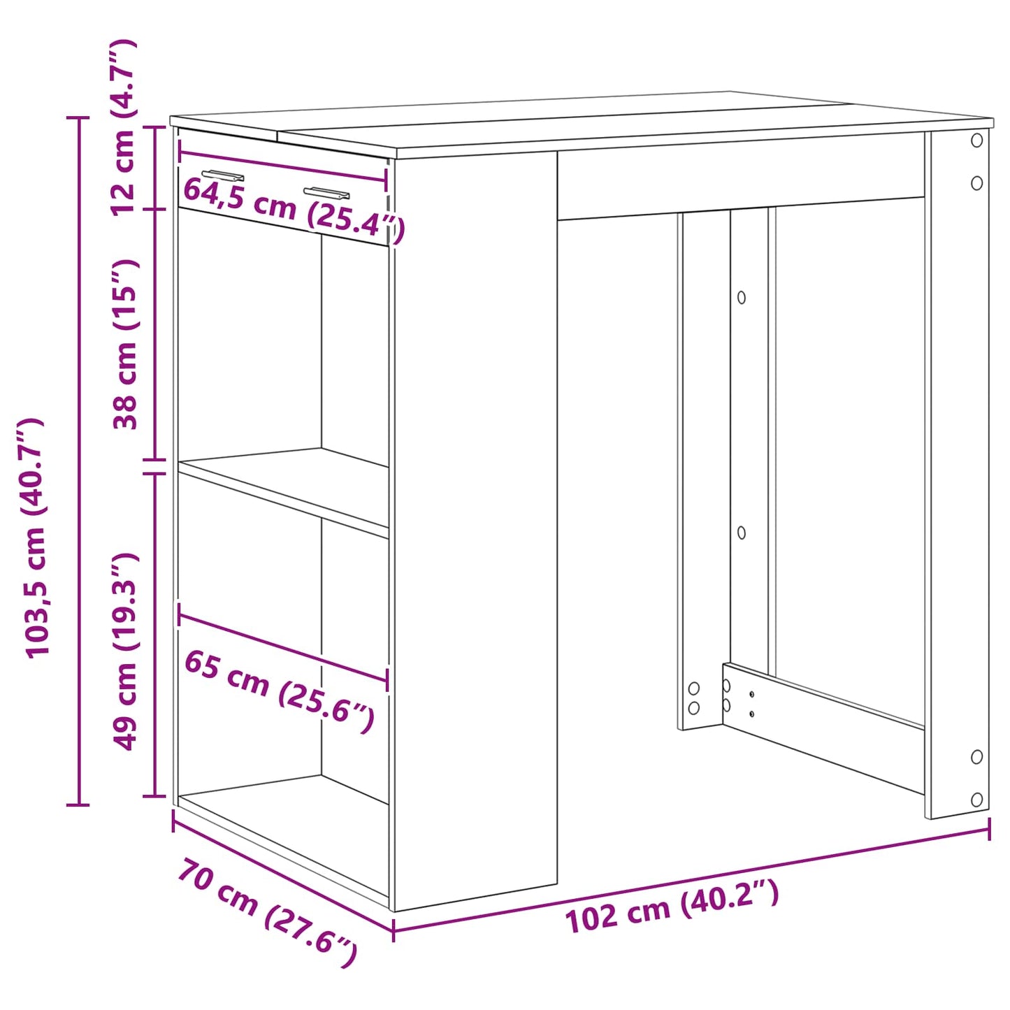 vidaXL Bar Table 102 x 70 x 103.5 cm Engineered Wood Black Oak