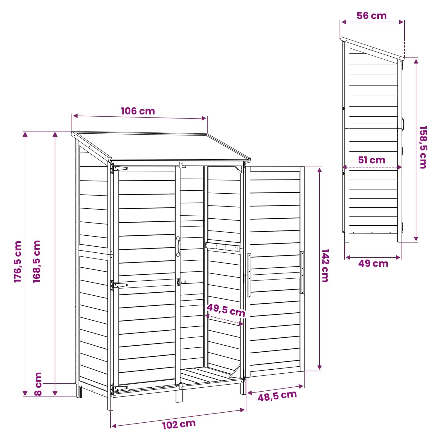 vidaXL Garden Shed Grey 106.5 x 56 x 176 cm Engineered Wood
