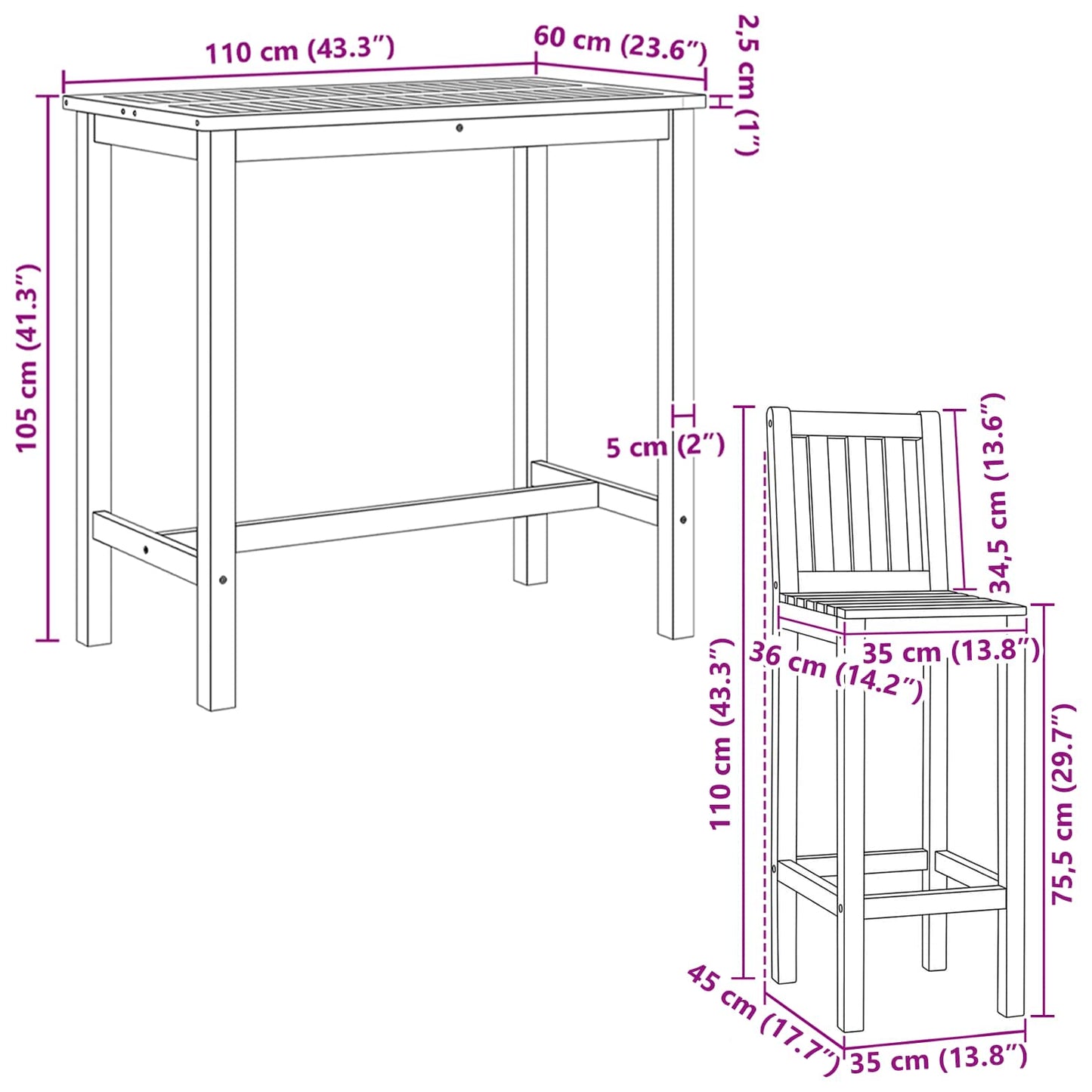 vidaXL Outdoor Bar Set 5 pcs Untreated Solid Teak Wood