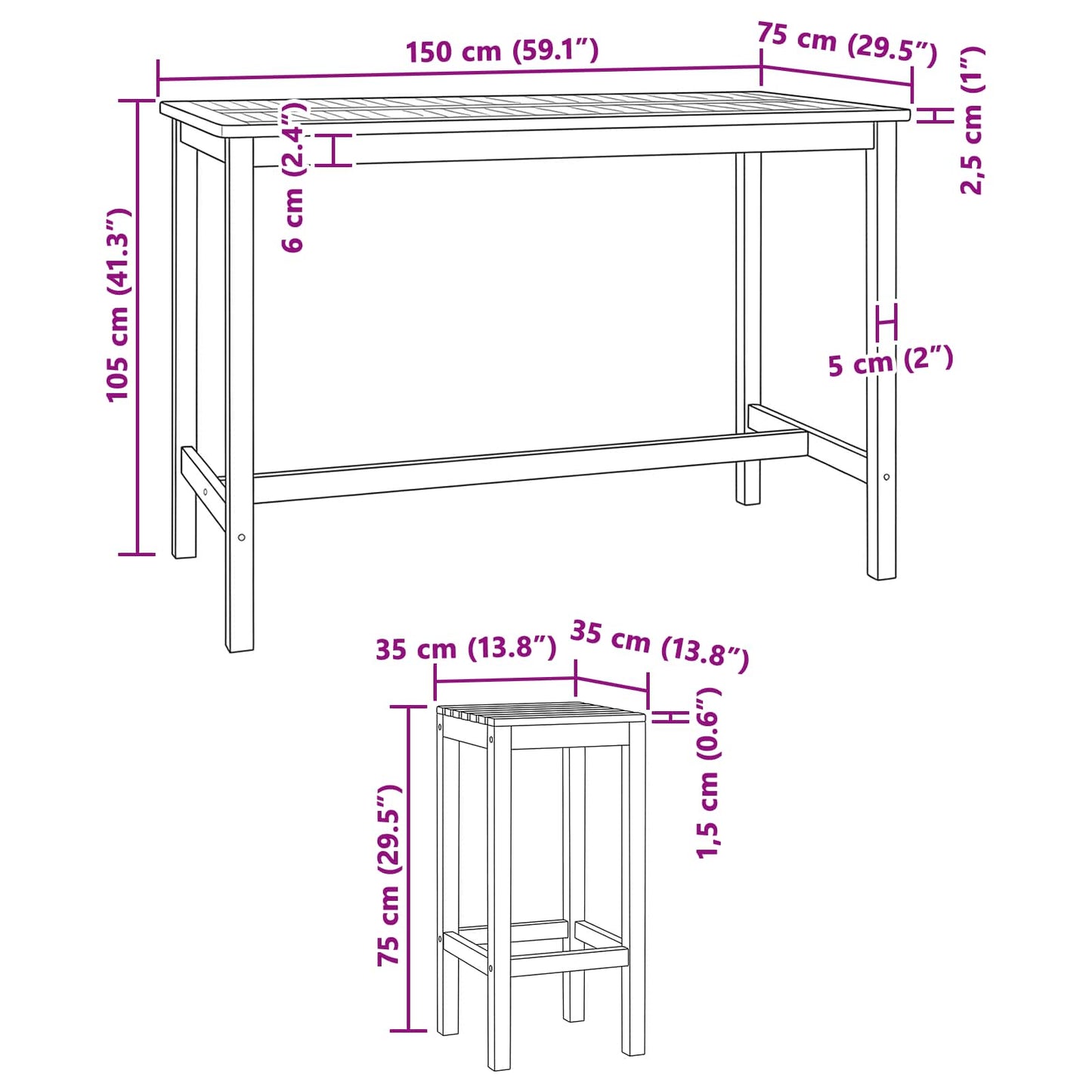 vidaXL Outdoor Bar Set 7 pcs Natural Solid Teak Wood