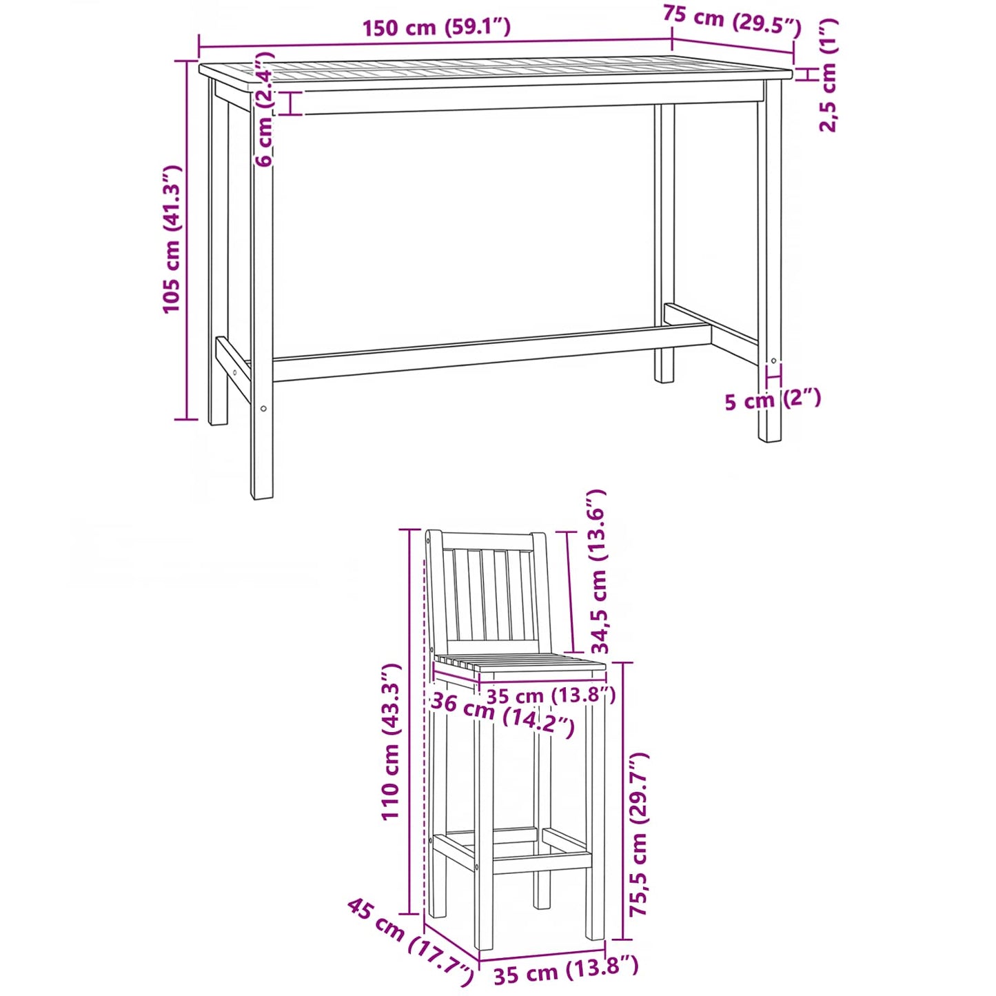 vidaXL Outdoor Bar Set 5 pcs Natural Solid Teak Wood