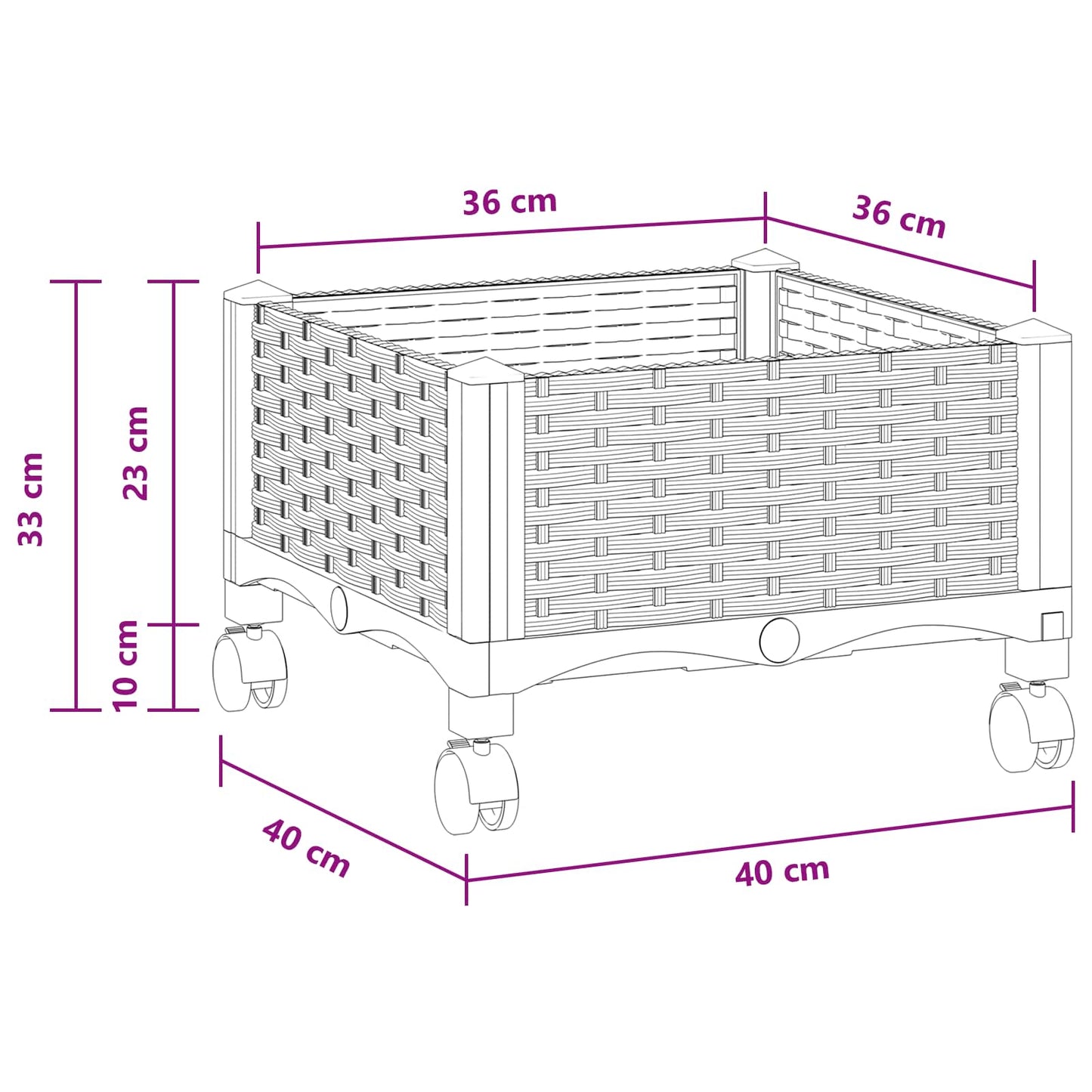 vidaXL Garden Planter with Wheels White 40 x 40 x 33 cm PP