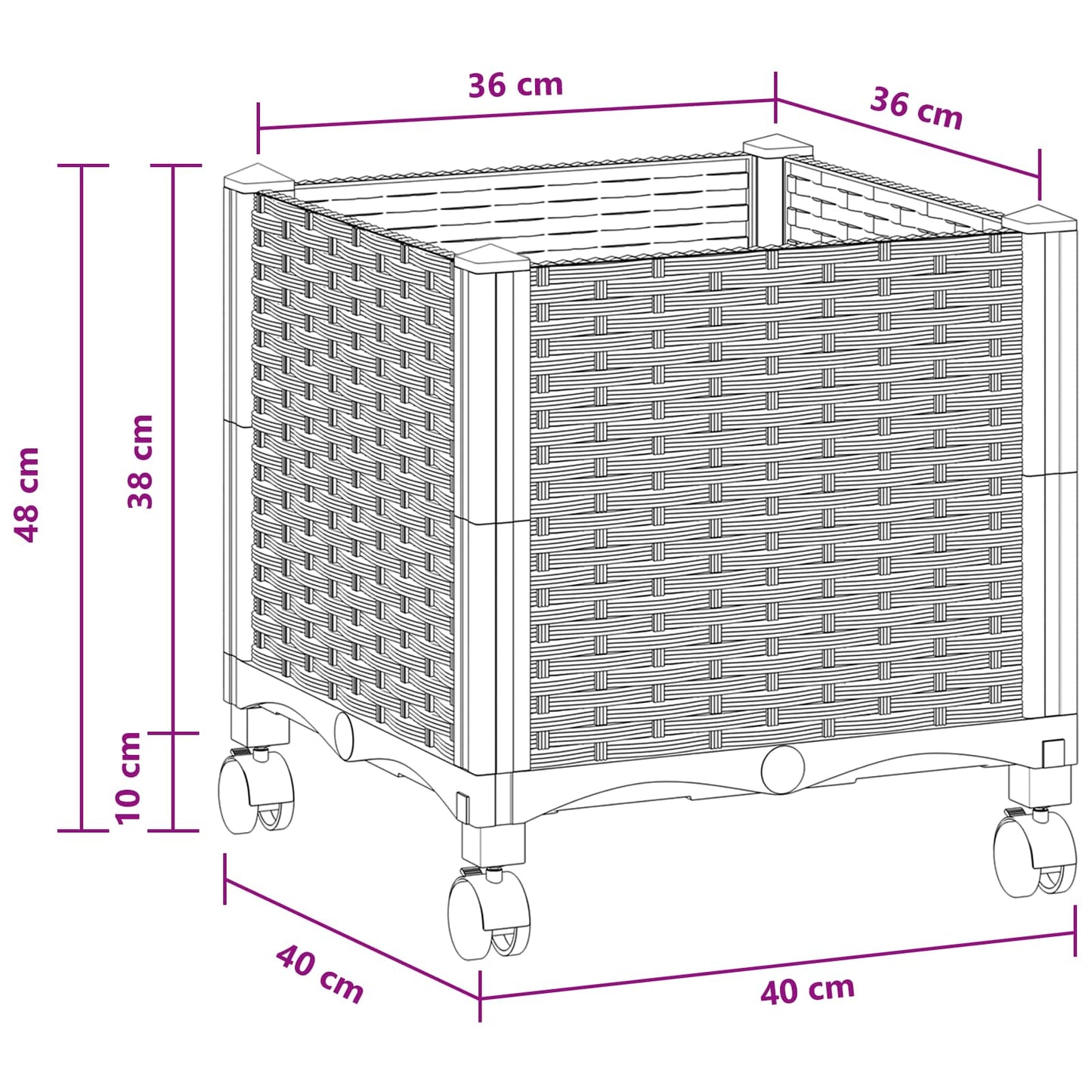vidaXL Garden Planter with Wheels Light Grey 40 x 40 x 48 cm PP