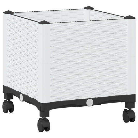 vidaXL Garden Planter with Wheels White 40 x 40 x 48 cm PP