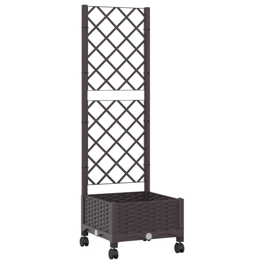 vidaXL Garden Planter with Trellis&Wheels Brown 40 x 40 x 131.5 cm PP