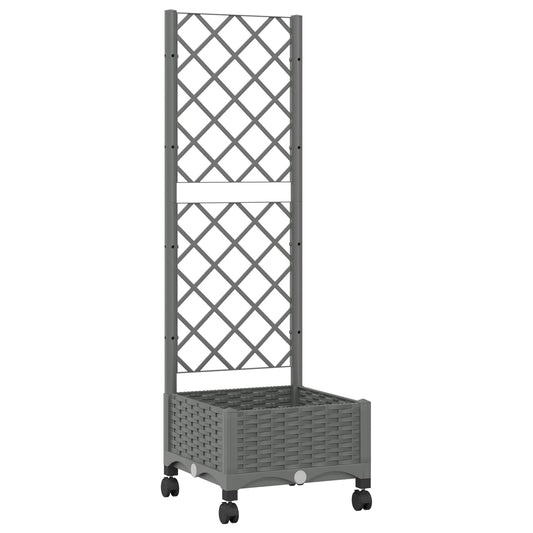 vidaXL Garden Planter with Trellis&Wheels Light Grey PP