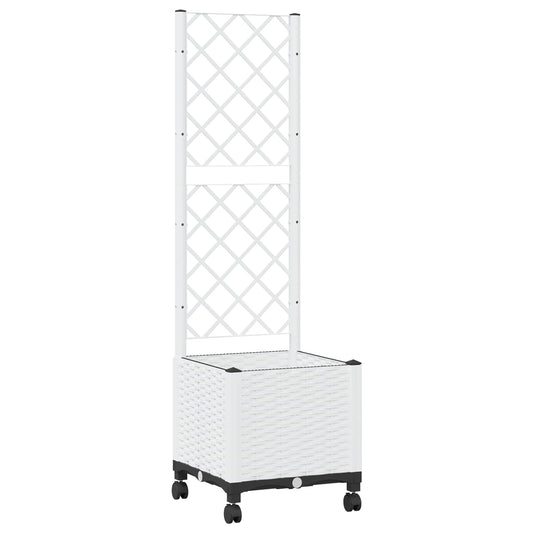 vidaXL Garden Planter with Trellis&Wheels White 40 x 40 x 146 cm PP
