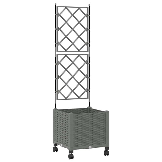 vidaXL Garden Planter with Trellis&Wheels Light Grey 40 x 40 x 149 cm
