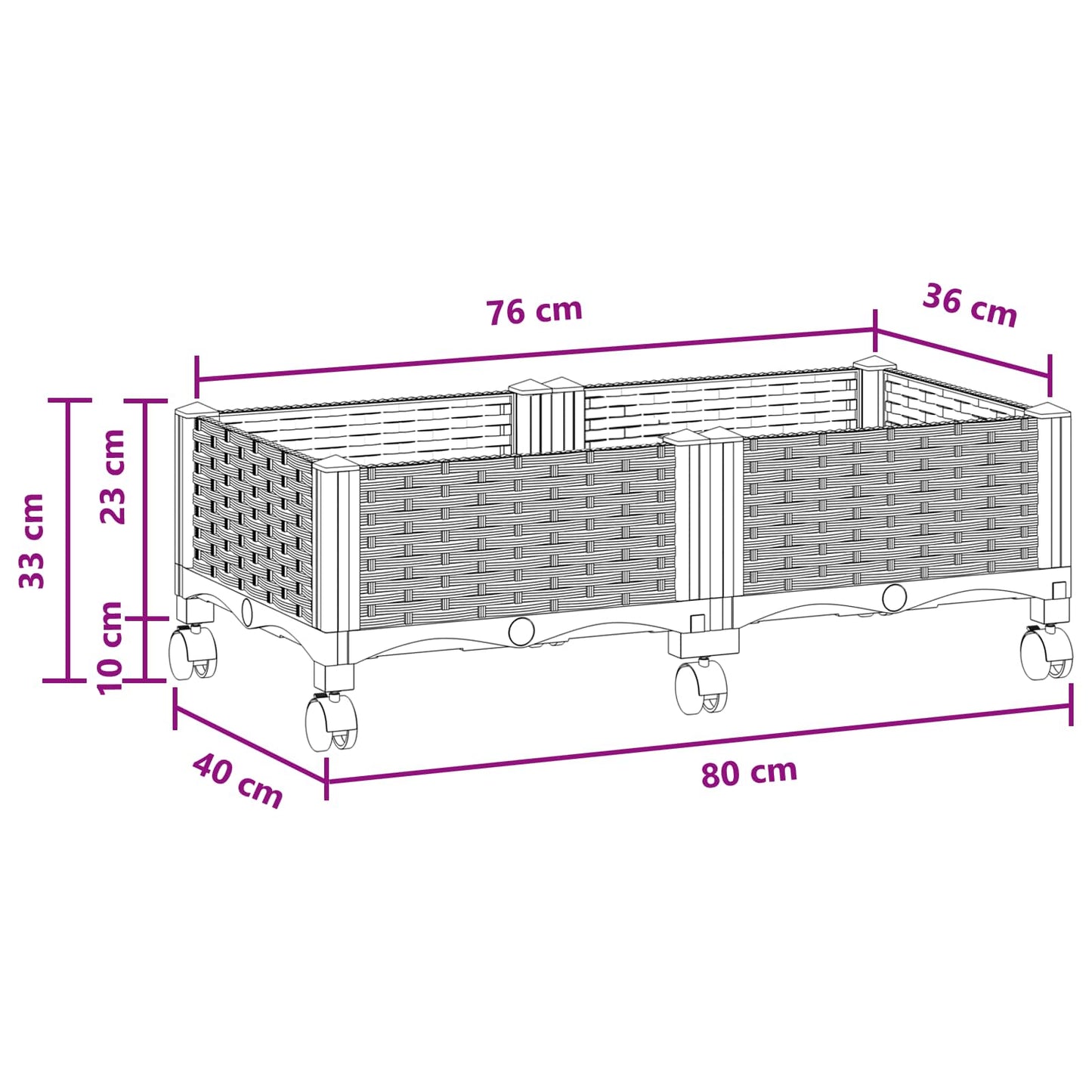 vidaXL Garden Planter with Wheels Brown 80 x 40 x 29 cm PP