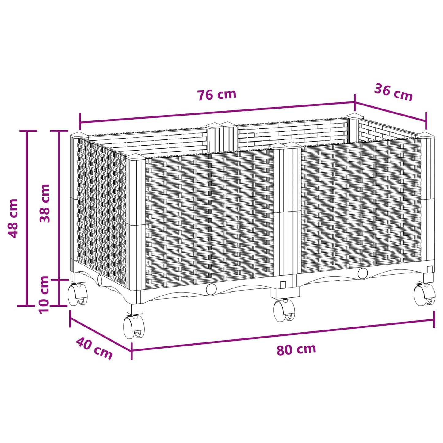 vidaXL Garden Planter with Wheels Brown 80 x 40 x 44 cm PP