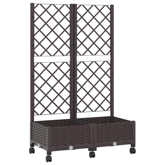 vidaXL Garden Planter with Trellis&Wheels Brown 80 x 40 x 131.5 cm PP